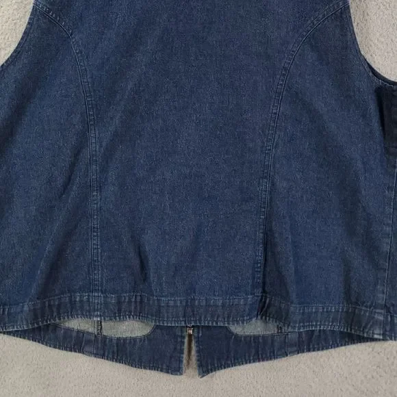 Vintage Riverchase Denim Vest Womens 20 Collared Plaid Collar Heart Zipper - Picture 10 of 11